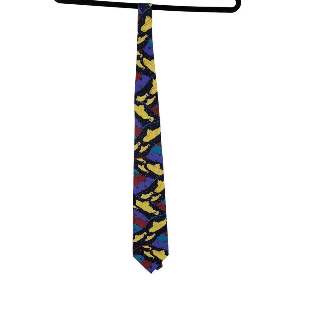 90's The Beatles Neck Tie Yellow Submarine Silk Unisex Whimsical Colorful USA